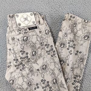 Miss Me Jeans Womens 27 x 27 Floral Beige Lace Ankle Skinny TP5842AK Boho Pretty